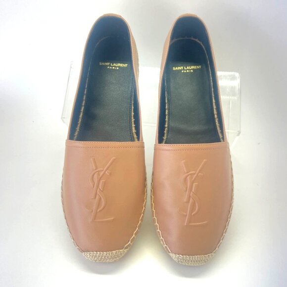 Saint Laurent Cassandre Leather Espadrilles Beige Women Flats Size IT40 US10 - Picture 8 of 11